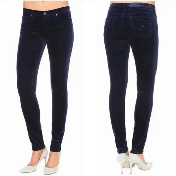 AG Adriano Goldschmied The Prima Cigarette Leg Corduroy Pants Navy Blue Size 31R - Picture 1 of 15